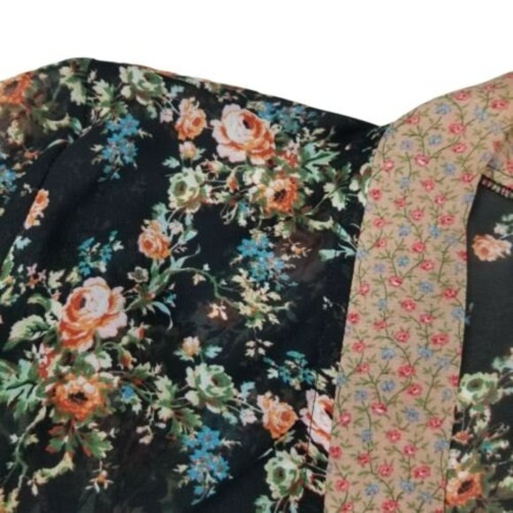 Loop18 Sheer Open Front Kimono Cardigan Top Womens Sz 21/23 Boho Black Floral - Picture 3 of 12